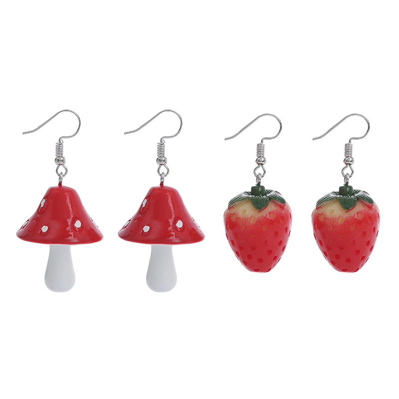 Funny Combination Simulation Strawberry Mushroom Bear Hand-made Earrings display picture 2