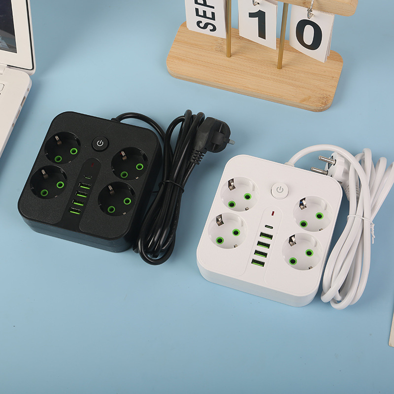 Caja de color en blanco y negro de estilo europeo 4USB + 1Type-C con interruptor de comercio electrónico transfronterizo ruso