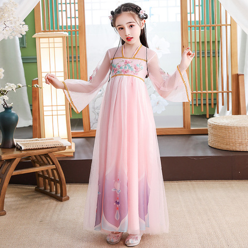 Children long paragraphs hanfu spring thin girls 2023 ancient costume dress ultra elegant guzheng costumes wholesale dust