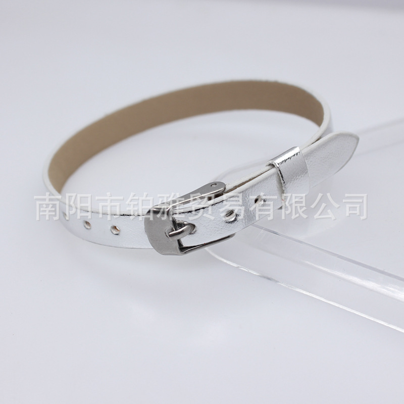 Silver-8mm square steel buckle metal leather