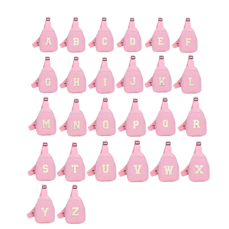 2026 nueva bolsa de niños 26 letras inglesas bolsas de pecho de color sólido para niños y niñas bolsas de mini bebé ligeras