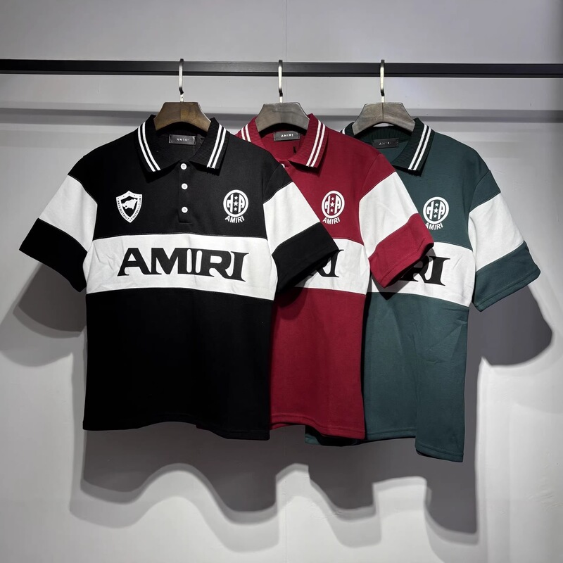 26S Cross-Border European and American Trendy Brand Amri Letter Pattern Color-Blocking Turn-Down Collar Short-Sleeve T-Shirt Unisex High Street Polo Shirt Half-Sleeve 26S Cross-Border European and American Trendy Brand Amri Letter Pattern Color-Blocking Turn-Down Collar Short-Sleeve T-Shirt Unisex High Street Polo Shirt Half-Sleeve