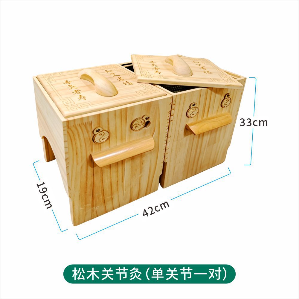Wooden Knee Moxibustion Box Dual Knee Moxa Burner Solid Pine Wood Moxibustion Tool for Knee Warming Care in use