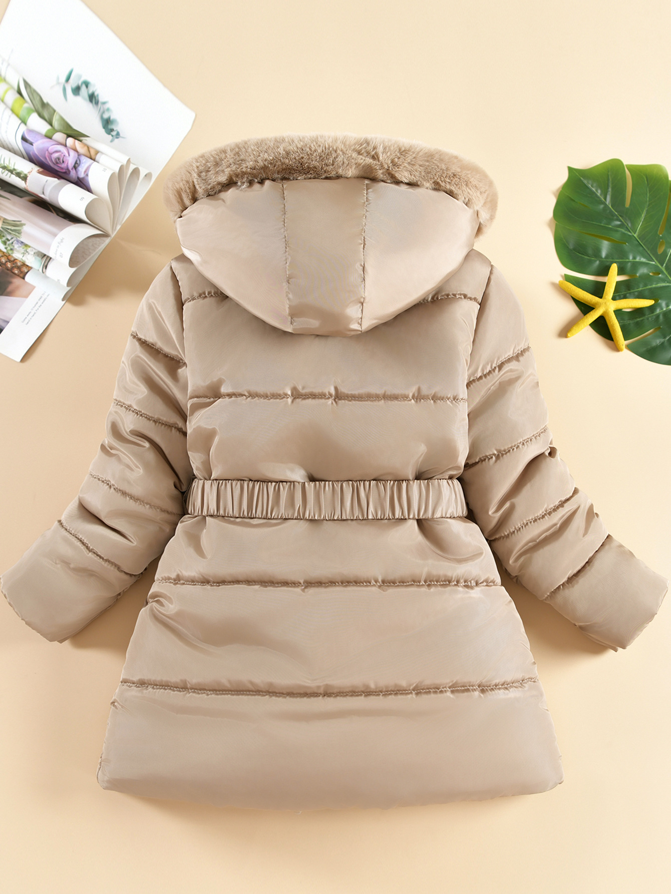Winter Korean Style Girls' Mid Length Cotton Padded Jacket Western Style Heart Shaped Rhombus Pattern Cotton Padded Jacket With Fur Collar_voghion.com