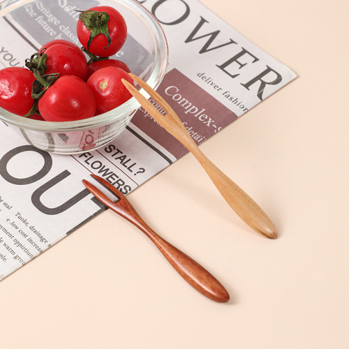 Best-selling Japanese creative two-prong wooden fruit fork, dessert fork, wooden tableware factory wholesale