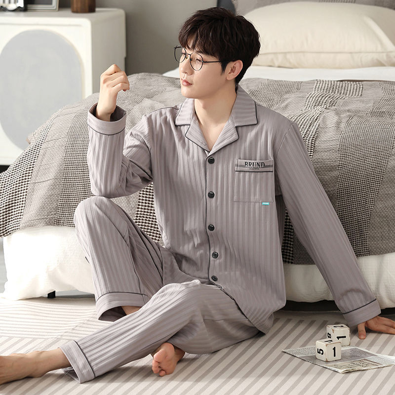 Pajamas de algodón de hombre primavera y otoño de manga larga nueva ropa casera suelta de tamaño grande engordado conjunto de ropa de hombre otoño y invierno