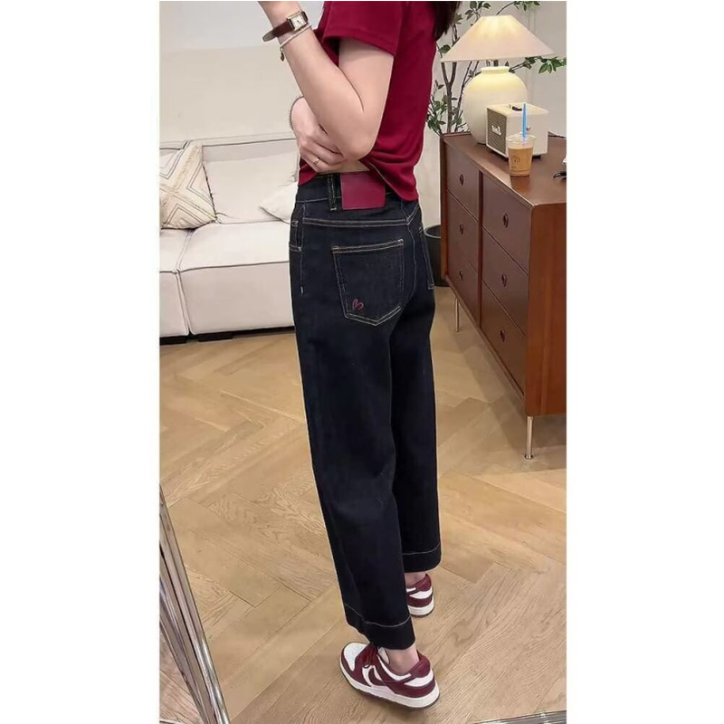 plus size Stretch Straight Cropped Jeans Women's Spring and Autumn chubby girl Pear-Shaped Body Loose High-Waist Slim Wide-Leg Pants
