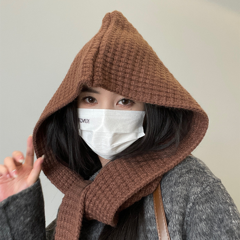 新款巴拉克拉法帽女秋冬围巾连体针织帽韩版时尚街头毛线帽显脸小|undefined