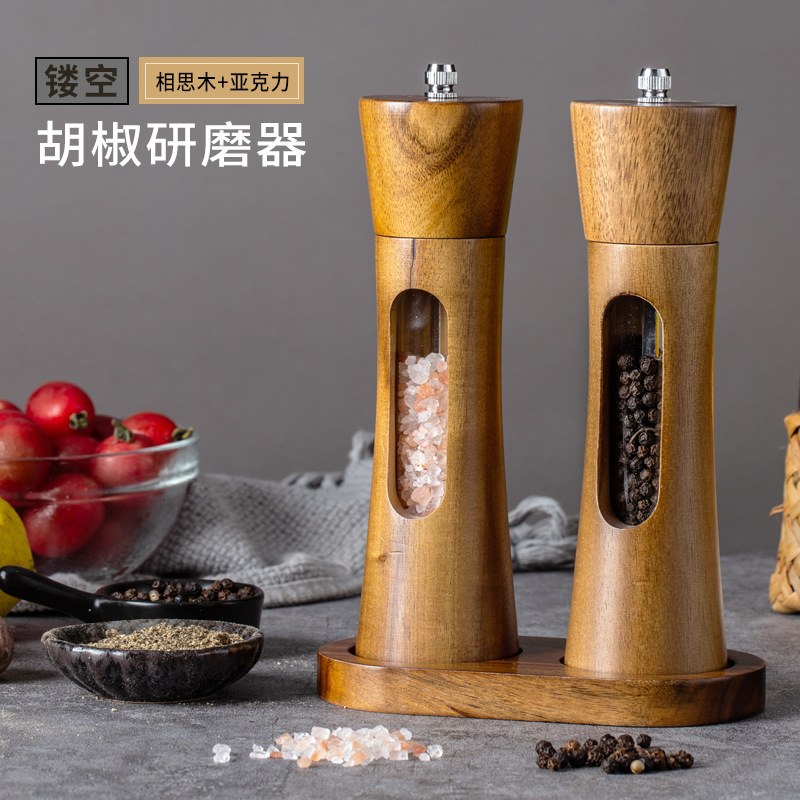 アクリル胡椒ミル家庭用海塩サンショウ研磨器宝塔胡椒ミル木製キッチン用胡椒ミル|undefined