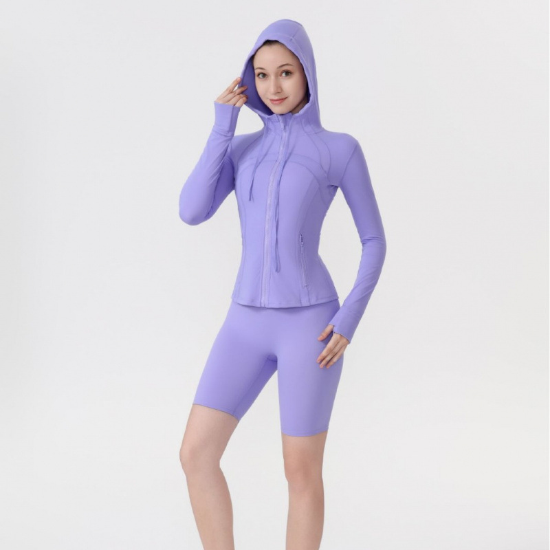 Lulu Original Set Yoga Shorts Hooded Jacket Long-Sleeve Women's Slim-Fit Coat Stretchy Sports Running