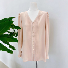 真丝衬衫女2025春夏新款V领通勤长袖白色03双绉100%桑蚕丝衬衣