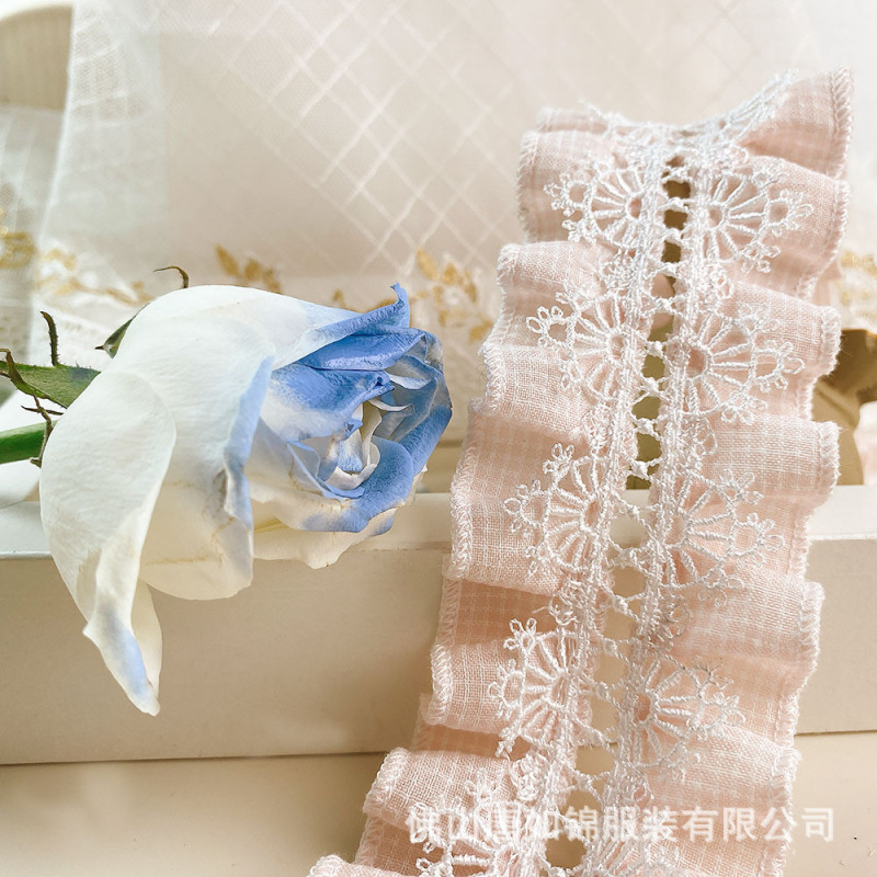 唐如锦花边 格子褶皱花边配件外套袖口洛丽塔头饰衣服装饰蕾丝|undefined