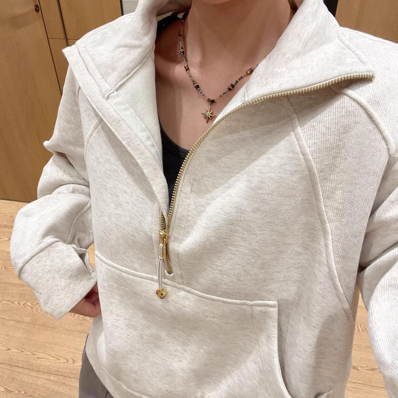 Lulufend Scuba Loose Half-Zip Stand-Up Collar Sweatshirt for Women, Fashionable and Versatile for Commuting, High-End Sweatshirt Jacket