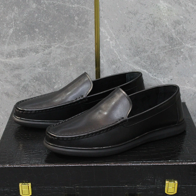 Новые мужские туфли, деловые туфли из натуральной кожи, мягкая подошва, мягкая поверхность, повседневные лоферы без застежек, туфли для вождения, универсальная мужская обувь.