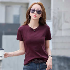 6622#夏季新款短袖t恤女装圆领纯色显瘦抗菌运动跨境上衣一件代发