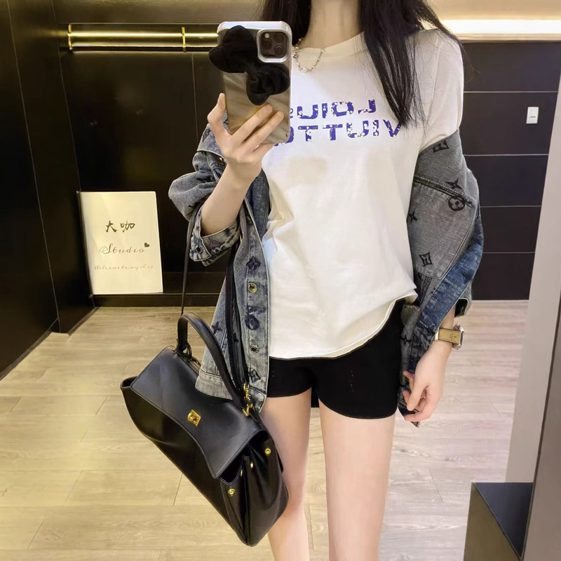 Ch25ss春夏新品フルプリント刺繍柄デニムブルーコートラウンドネックtシャツショートパンツ|undefined