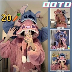 2025秋冬の新型サンゴの毛の生えた史迪仔のパジャマのパジャマのパジャマは男女のかわいいバスローブを厚くします。