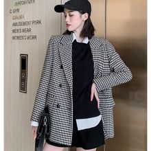 格子西装外套女千鸟格秋冬新款加棉加厚中长款毛呢小个子气质大衣