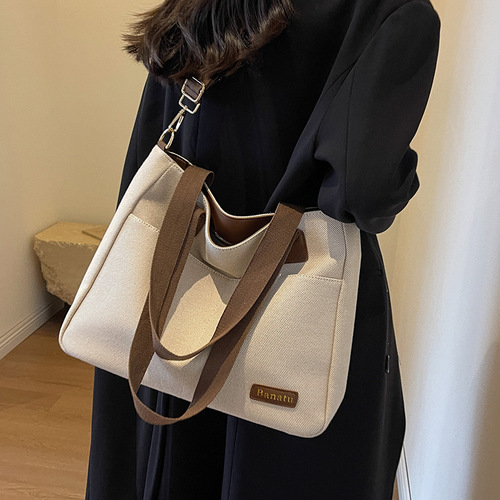 Canvas Bag for Women - Large Capacity 2024 New Style Fashionable and Versatile Shoulder Bag with Fabric Texture, Suitable for Class and Commute Tote Bag