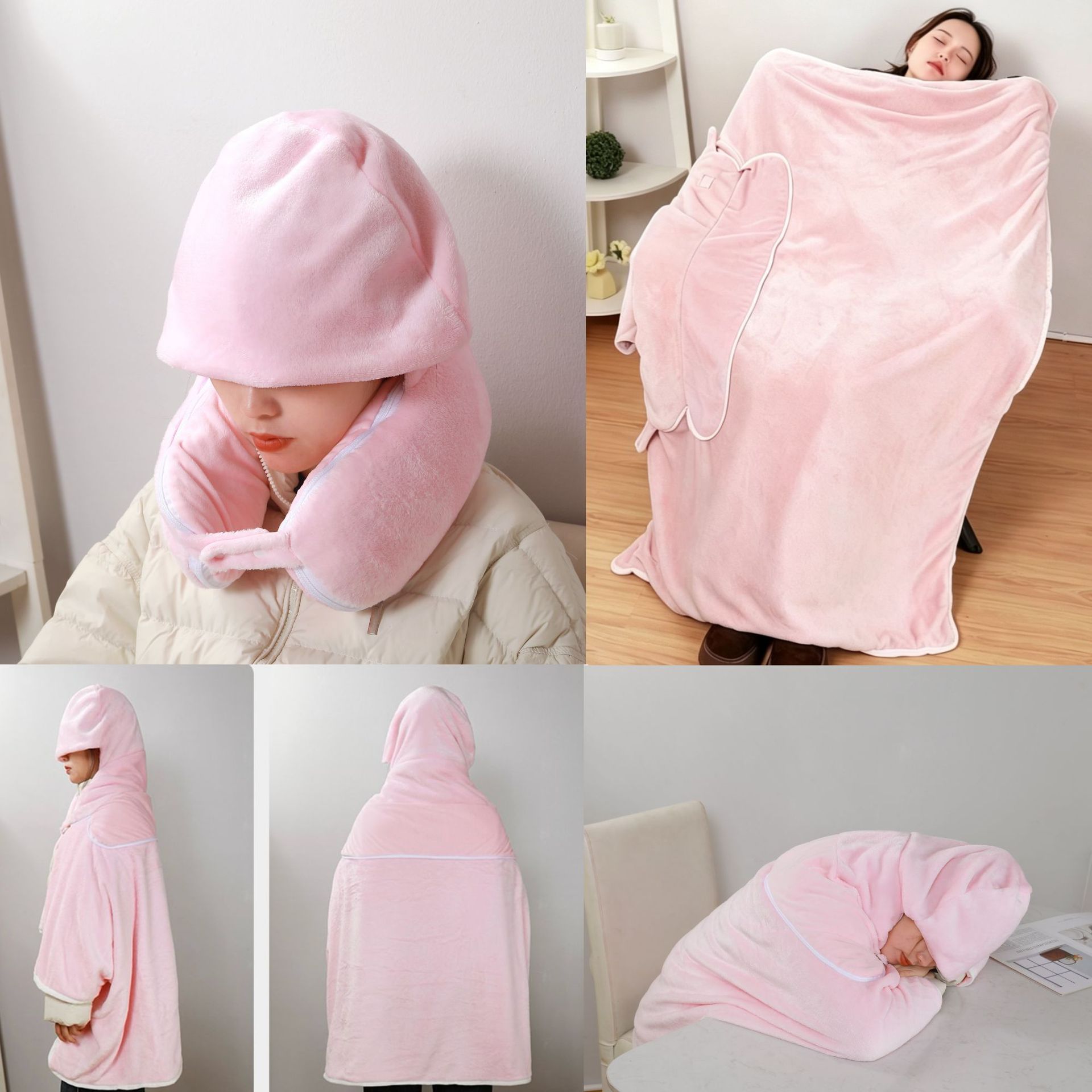 Almuerzo encapuchado almohada de aire acondicionado multipropósito en forma de U mantas de oficina almohada de aire acondicionado en forma de U mantas de aire acondicionado encapuchado en forma de U almohada avión