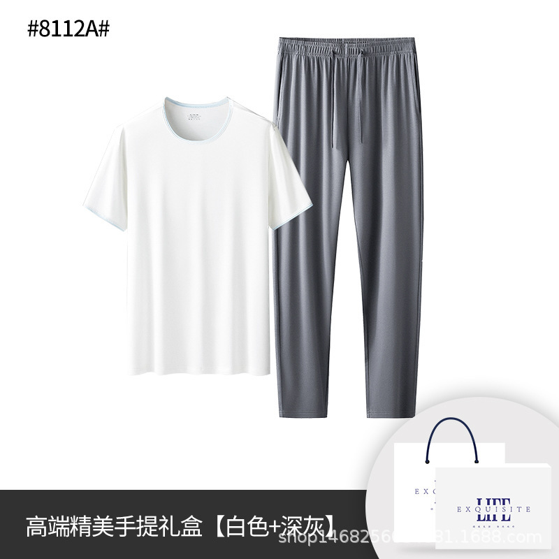 [Raroso y bueno] 80 pijamas modales de doble cara para hombre de primavera y verano Traje casual de pantalones finos de manga corta