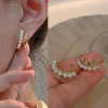 Fashionable universal advanced earrings from pearl with bow, silver needle, flowered, high-quality style, silver 925 sample