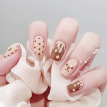 C422-软萌小熊穿戴甲成品秋冬波点爱心网红可爱假指甲贴片批发