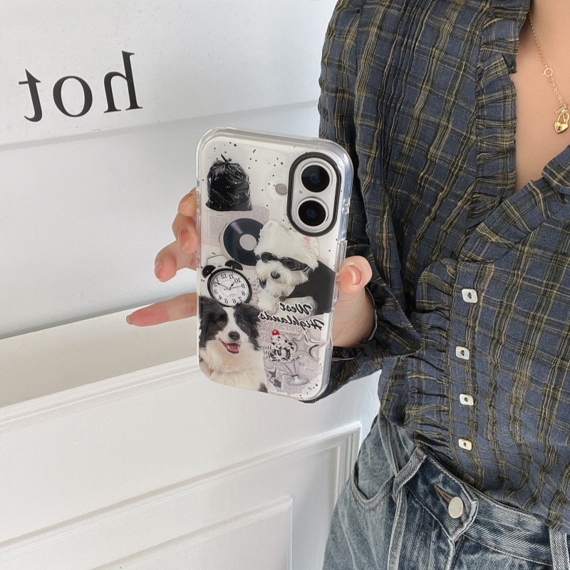 Periódico en blanco y negro retro cachorro para Apple 15ProMax funda para teléfono móvil 16Pro Diversión 14/13 Pareja 16PM