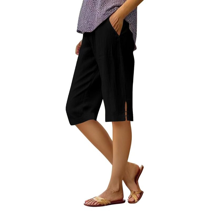 European and American Cotton and Linen Shorts, Amazon Independent Site, Elastic Waistband, Loose Pockets, Cropped Pants, Casual Summer Lazy Style European and American Cotton and Linen Shorts, Amazon Independent Site, Elastic Waistband, Loose Pockets, Cropped Pants, Casual Summer Lazy Style