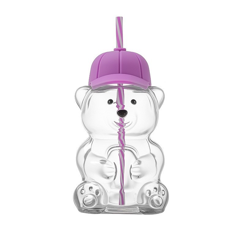 Taza de vidrio de oso caliente taza de paja taza de navidad de alto valor facial de oso encantador taza de bebida de leche de dibujos animados