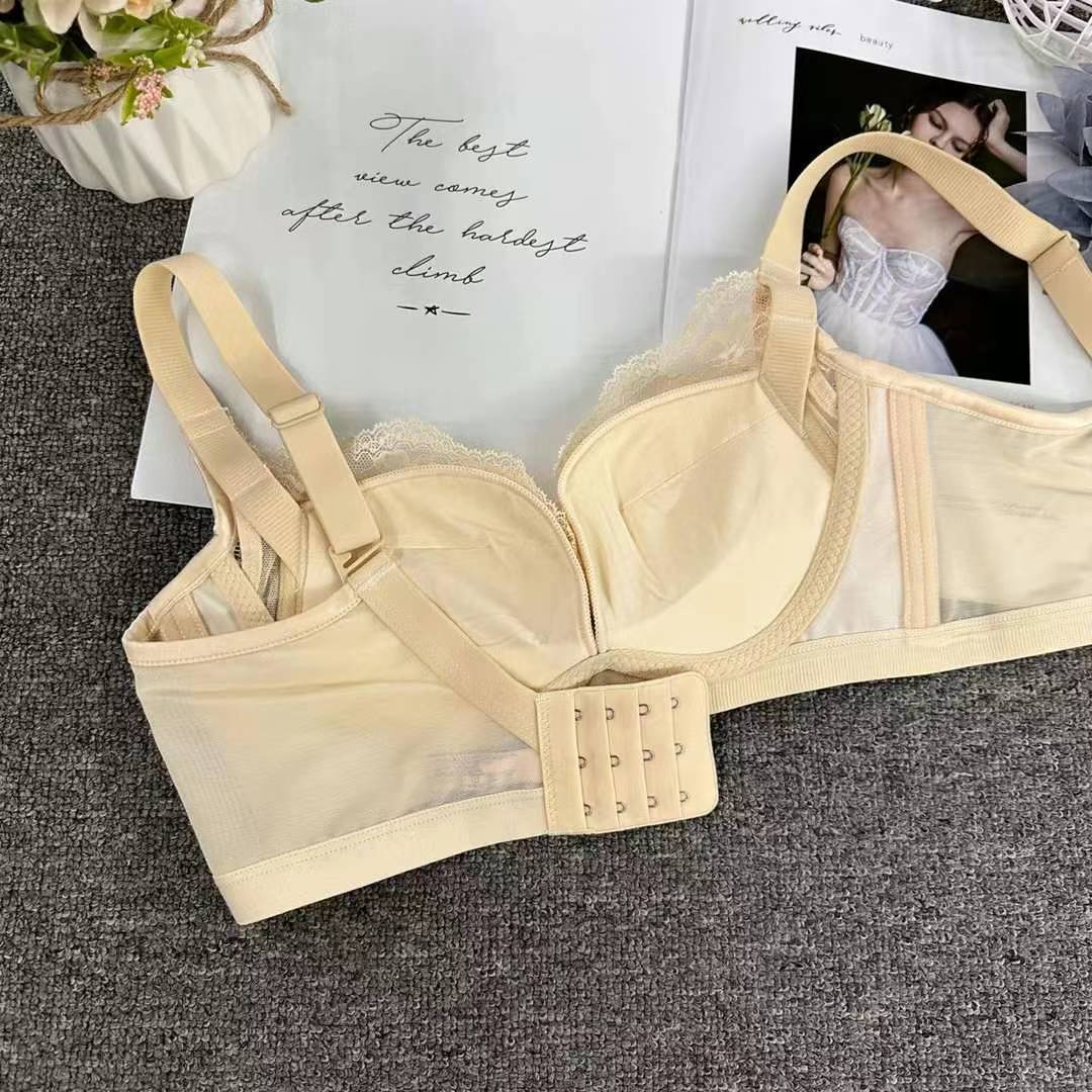 Nuevo sujetador de alta calidad de moda de encaje jacquard transpirable y cómodo ajustable anti-caída reunido tres filas de ropa interior de botón