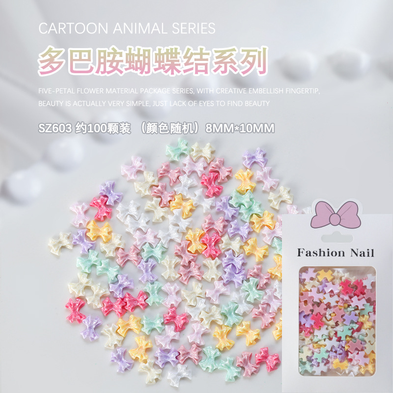 100 piezas de joyería de uñas de resina macaron serie de color pajarita plana dopamina decoraciones de uñas