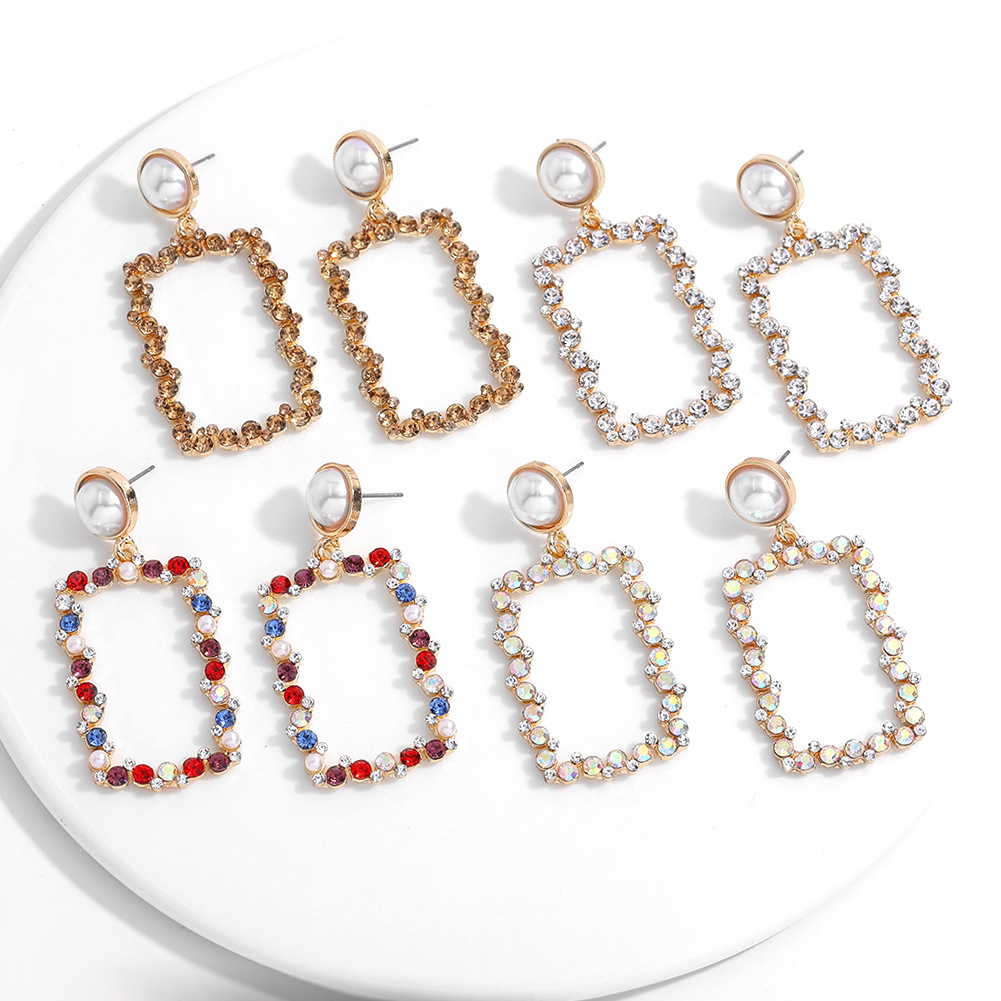 Rectangular Metal Pearl Earrings display picture 9