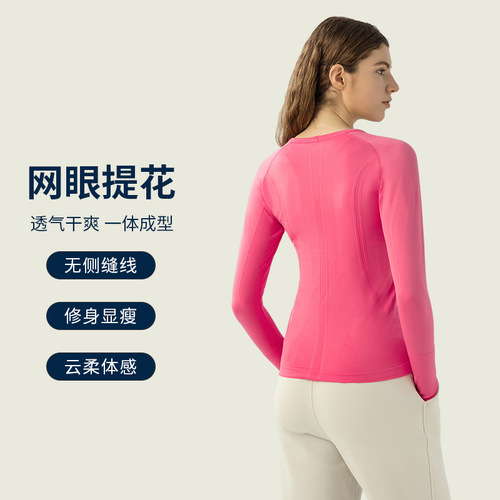 New autumn and winter lightweight breathable round neck sports tops for women stretch slim running fitness casual yoga wear long sleeves