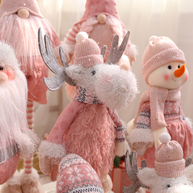 El conjunto de muñecas sin rostro de Navidad transfronteriza decora la Navidad rosa muñeco de nieve enano Papá Noel creativo Adornos navideños