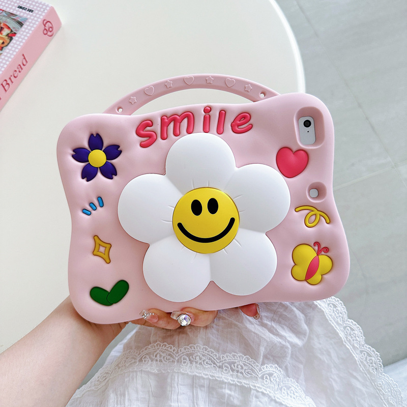 Portable Sun Flower Smiley Silicone Cover iPad Protective Cover 10.2inch Mini45 Tablet Anti-Fall 2019Air3