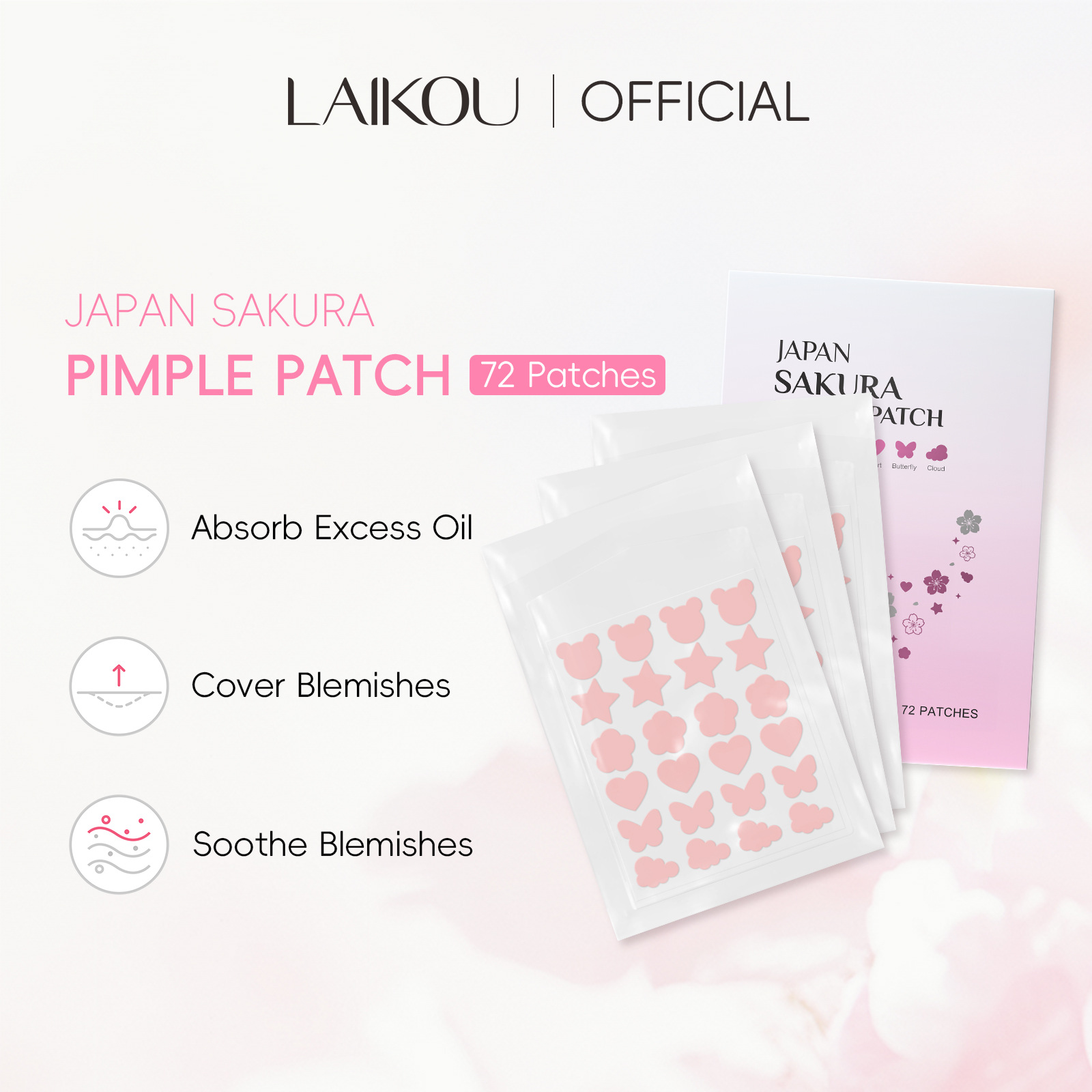 新品莱蔻日本樱花痘痘贴72PATCHES遮瑕美妆粉刺贴24贴现货