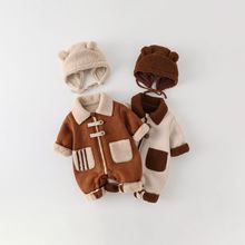 【跨境爆品】婴儿连体衣a类皮毛一体爬服宝宝秋冬连帽酷帅外出