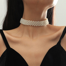 韩式简约个性编织珍珠锁骨项链女 跨境潮流创意网红颈链饰品
