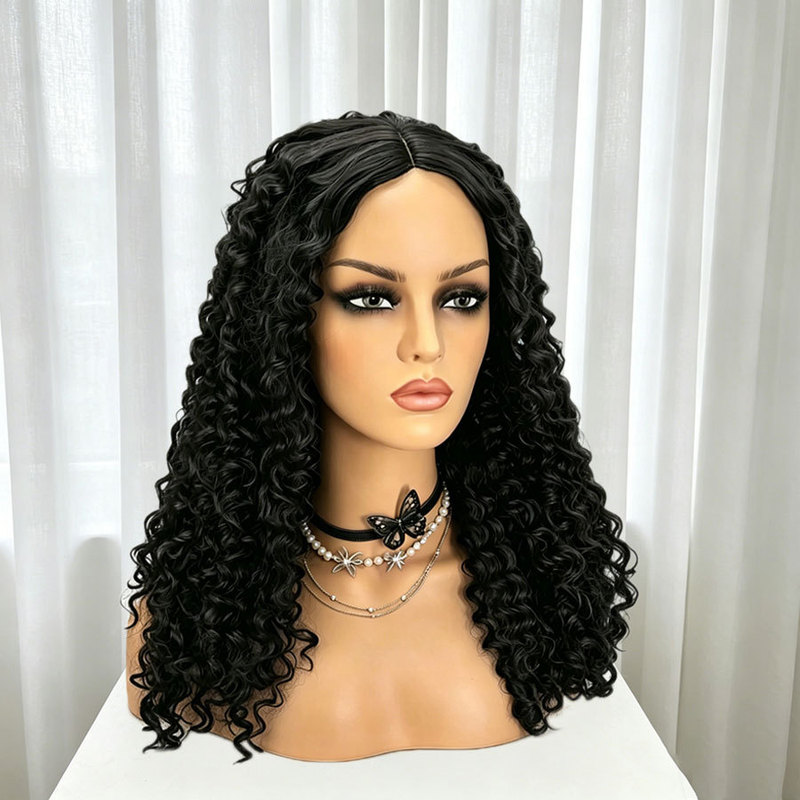 Amazon Cross-Border European and American Long Curly Front Lace Wig African Small Curly Wrap-Around Afro Hair Synthetic Fiber Full Wig