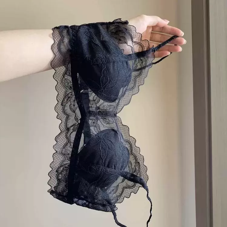 法式蕾丝美背内衣女小胸聚拢夏薄款吊带大U露背无钢圈文胸细肩带