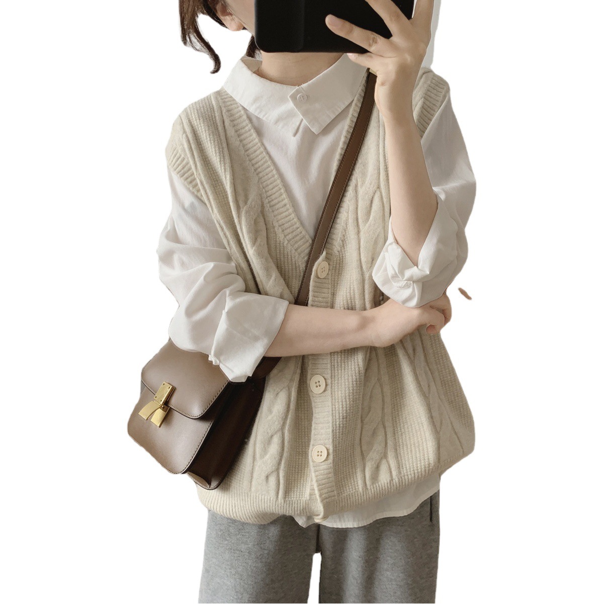 Chaleco de punto con cuello en V para mujer a principios de primavera y otoño 2024 nueva ropa de mujer Chaleco de estilo coreano con reducción de edad