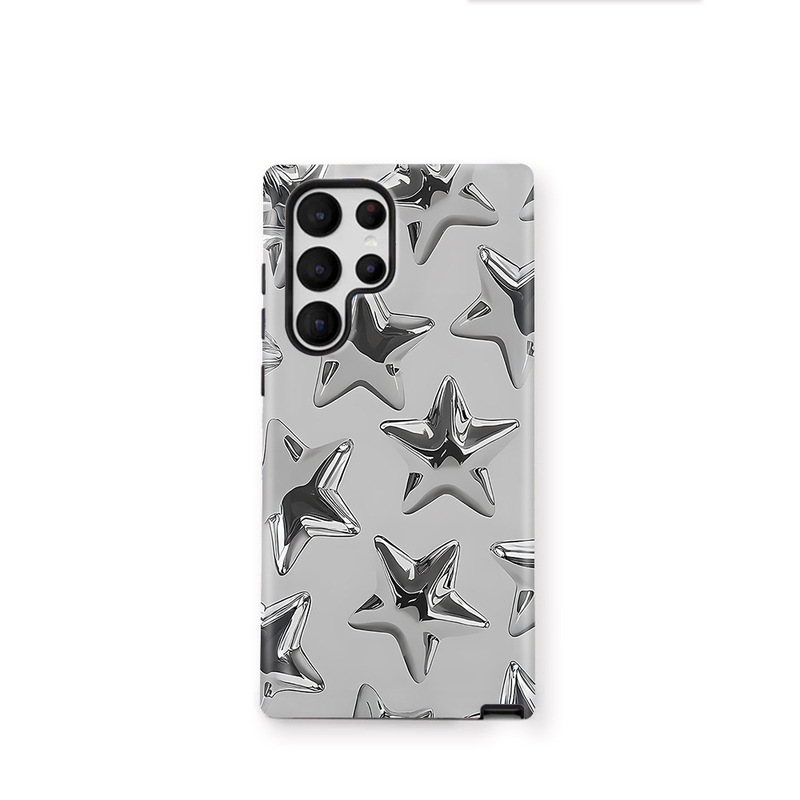 個性的な銀星デザインのSamsung携帯ケース S25Plusフィルム S22+耐衝撃保護ケース S24ハードケース|undefined