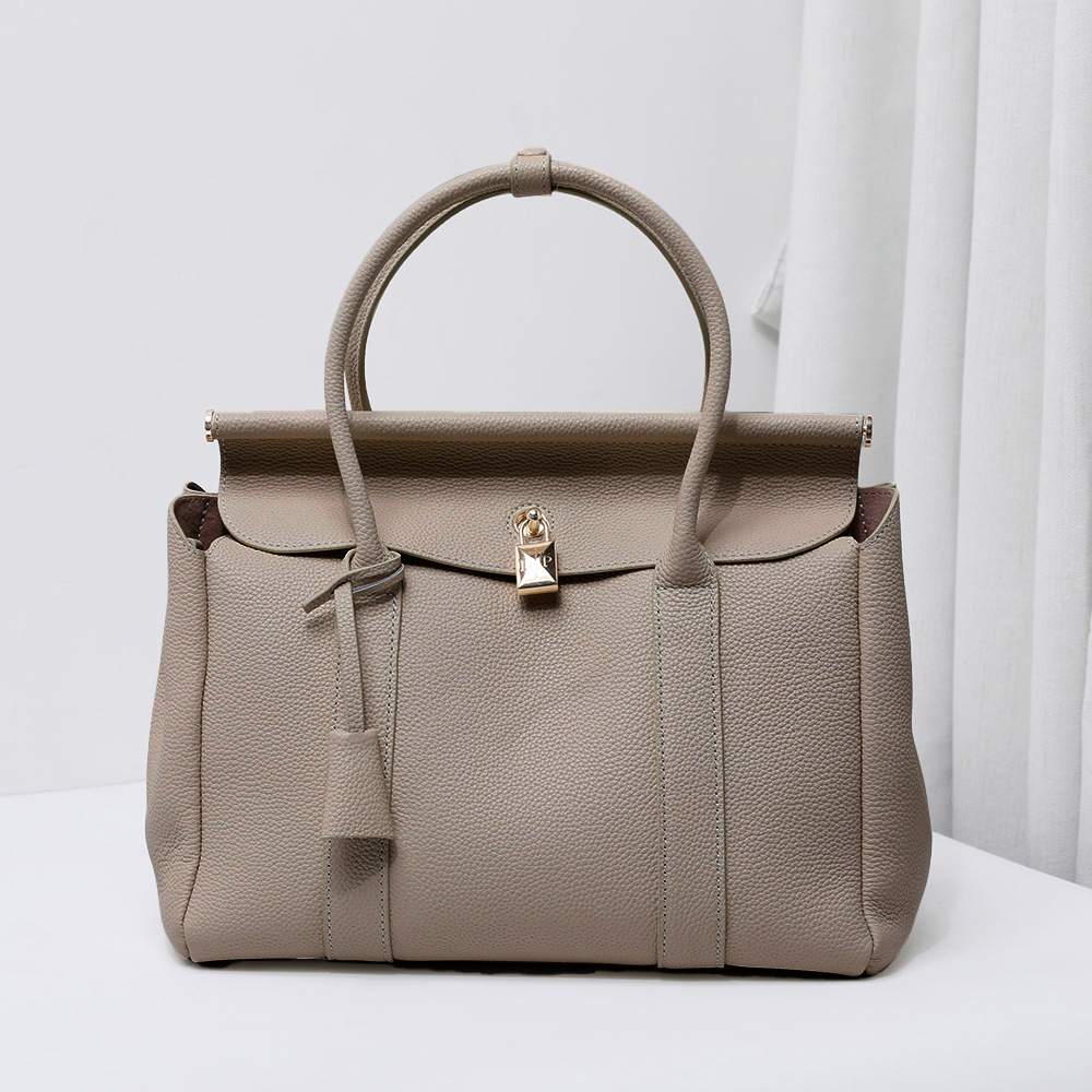 Top Grain Cowhide Large Capacity Commuter Bag Luxury Handheld Shoulder Crossbody Bag Clasp Genuine Leather Tote Briefcase - Thumbnail 6