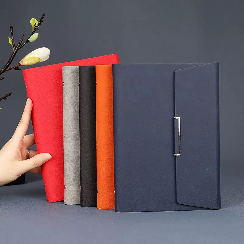现货a5仿皮商务笔记本子加厚pu三折活页本高档记事本套装可印logo