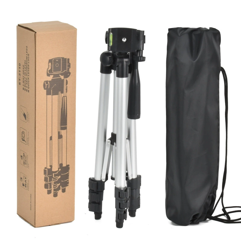 Camera tripod, telescopic aluminum, ABS head, phone clip, supports up to 2 kg