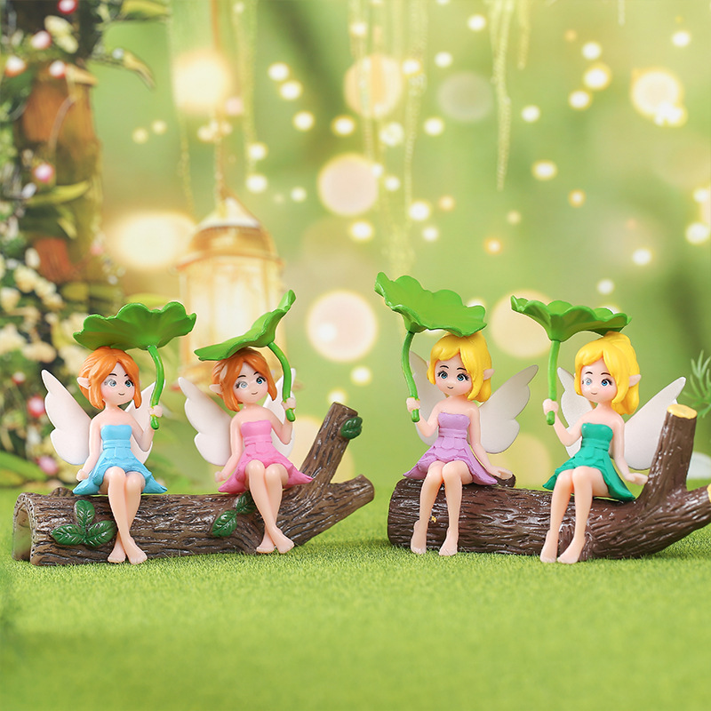 Lotus Leaf Elf Girl Doll Micro Landscape Creative Ornament Desktop Cartoon Small Decoration Car Ornament