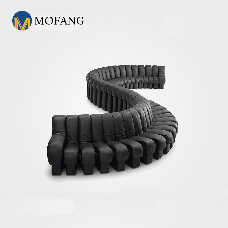 Medieval-style large flat sofa with spinal piano sofa, designer free combination hotel public area leather sofa