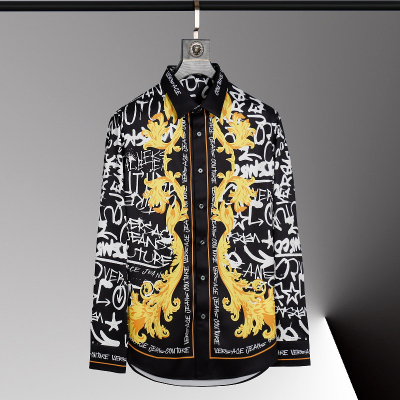 New Men's Long-sleeved Shirt Fashion Positioning Printing Non-iron Shirt One-piece Generation of Trendy Long Shirt