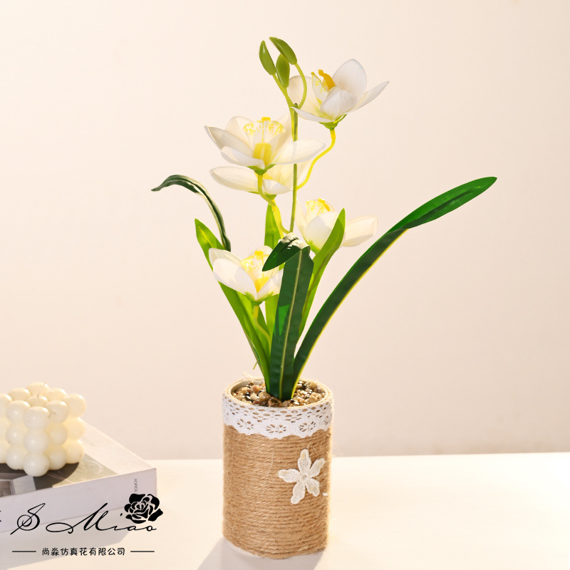 Cinco cabezas de flores de imitación de maceta flor de plantación verde decoración de escritorio en el hogar sala de estar flor de decoración